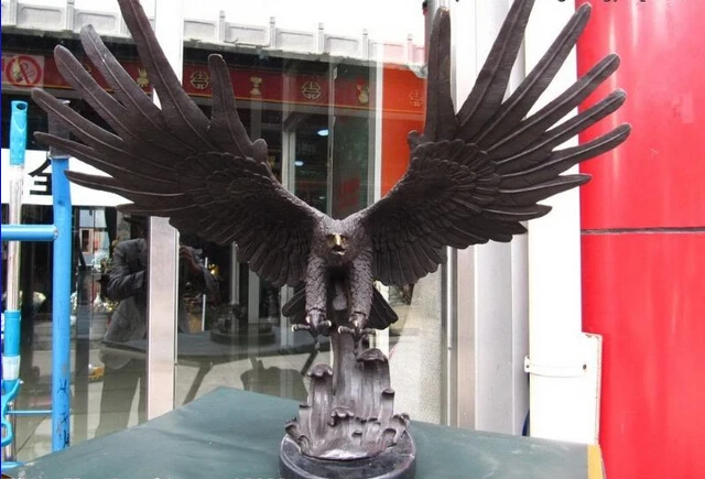 

150401 S0432 25" Large Pure Bronze spread the Fly wings Eagle hawk Bird Art Statue discount 30% (C0324)