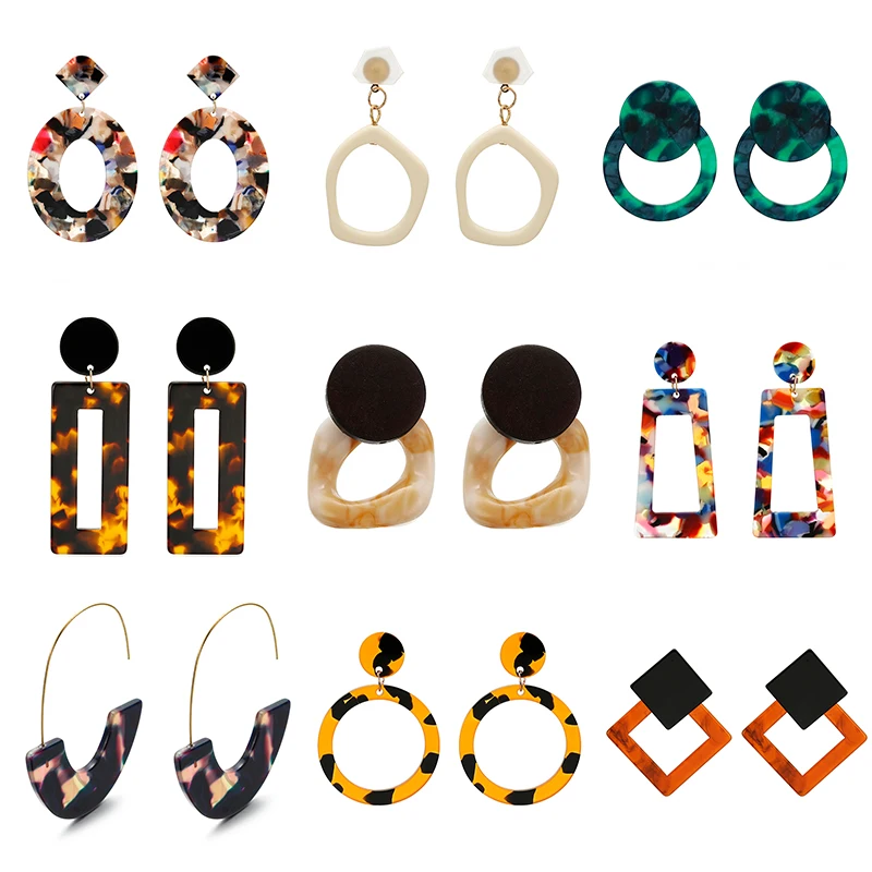 

Fashion Multi-Color Acrylic Acetic Acid Drop Earrings for Women Girl Personality Statement Simple Geometric Pendant Earrings