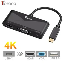 TOFOCO USB C Type C to HDMI VGA 3.5mm Audio Adapter 3 in 1 USB 3.1 USB-C Converter Cable for Laptop Macbook Google