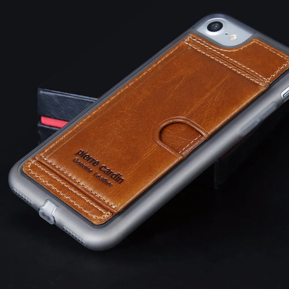 bilder für Pierre Cardin Für iPhone 7 6 6 s/6 7 Plus Fall weiche Silikon-abdeckung Echtes Leder-kasten-rückseitige Kartenhalter Ursprünglichen Telefon fällen bilder für Pierre Cardin Für iPhone 7 6 6 s/6 7 Plus Fall weiche Silikon-abdeckung Echtes Leder-kasten-rückseitige Kartenhalter Ursprünglichen Telefon fällen
