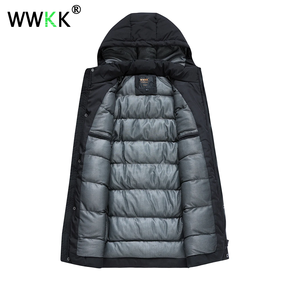 WWKK зимняя мужская парка куртка длинное пальто Мужская Толстая хлопковая стеганая куртка парка пальто Мужская мода повседневные пальто