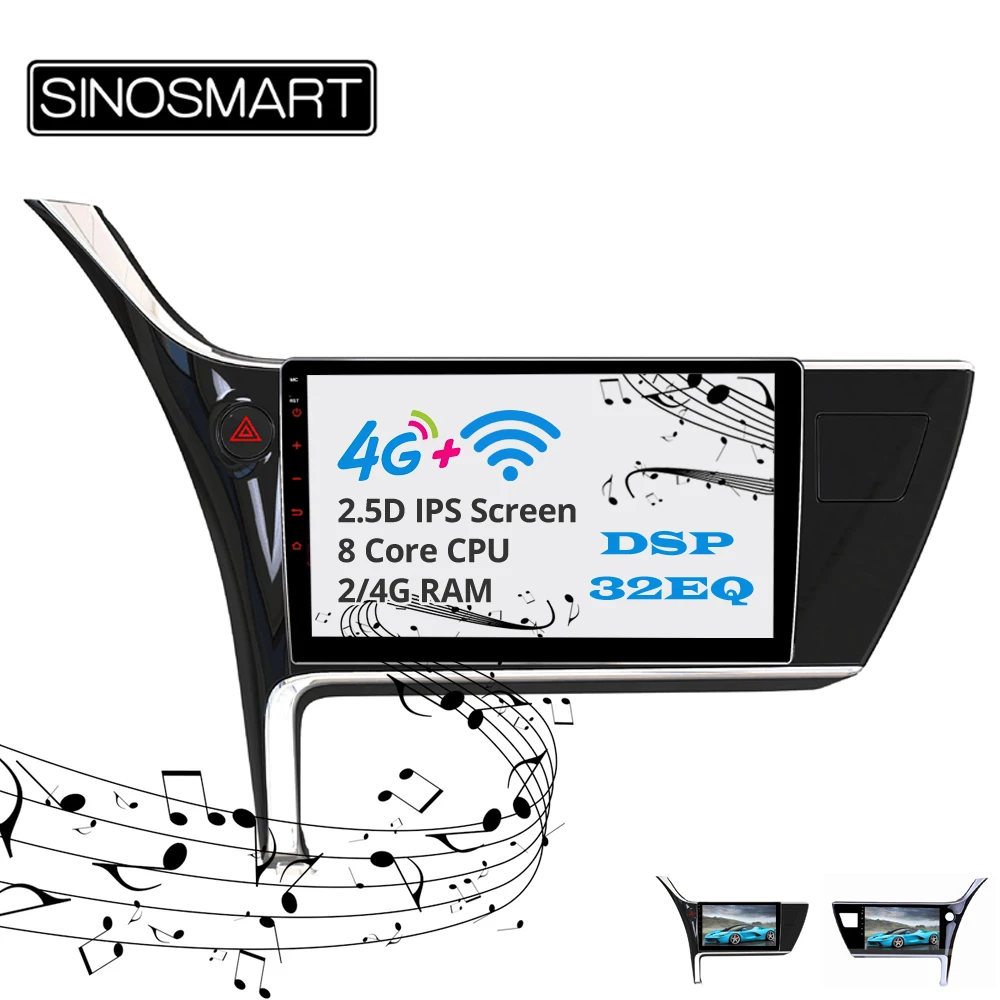 Sinosmart Android 8,1 2Din ips/QLED 2.5D экран автомобильный gps радио навигации плеер для Защитные чехлы для сидений, сшитые специально для Toyota Corolla влево/вправо для вождения