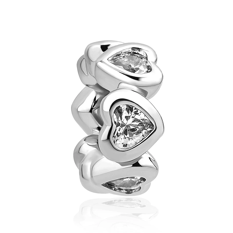 

free shipping 1pc valentine's day gift heart CZ bead Charms Fits European pandora Charm Bracelets A673