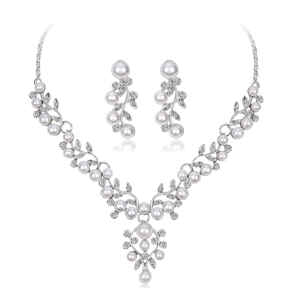 

Tree Branch Imitation Pearls Necklace Earrings Wedding Jewelry Set Rhinestone Bridal Women Jewelry Sets Valentine's Day Gift
