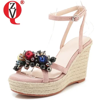 

ZVQ shoes woman 2019 summer new fashion open toe super high wedges platform woman sandals outside buckle flowers ladies shoes