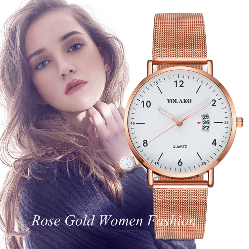 

Rose Gold Women Watches Casual Simple Mesh Strap Ladies Quartz Wrist Watch Clock Wife Gift For Relogio Feminino Montre Femme