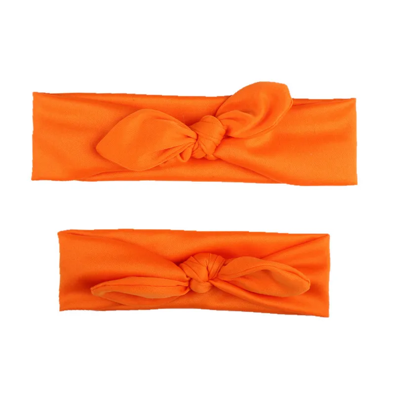 Семейные комплекты повязка на голову для маленьких девочек бант в виде кроличьих ушек для волос резинки для волос для мам и дочек вязанная повязка детские украшения для волос H0022 - Цвет: H0022 orange