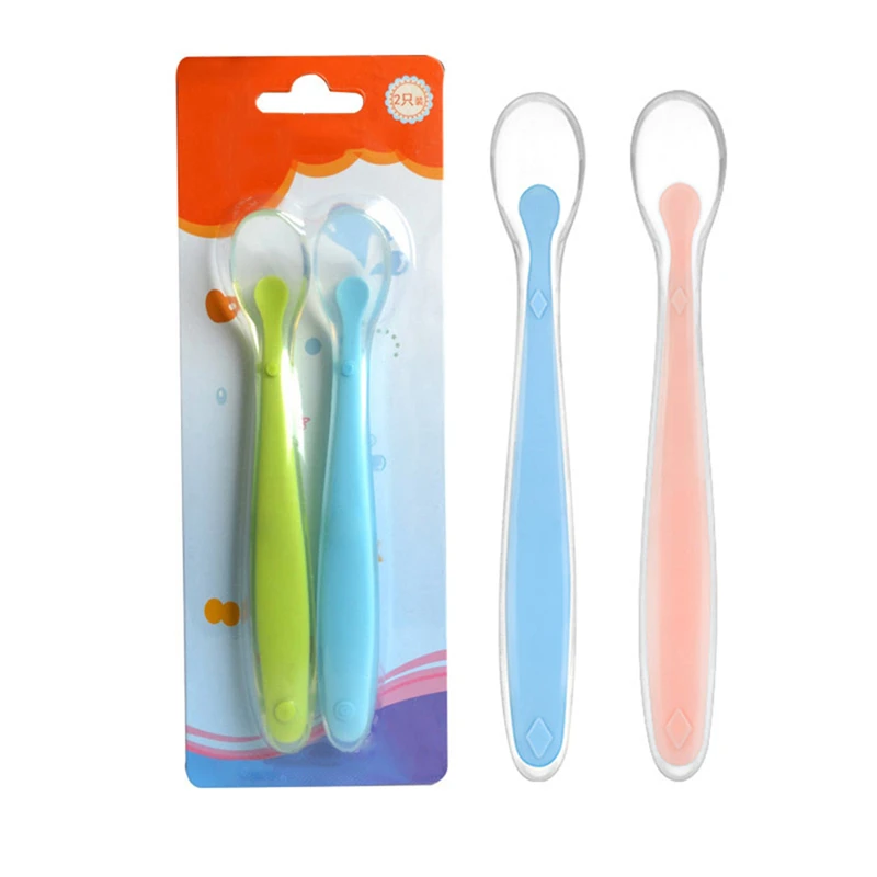 

2Pcs Of Baby Spoon Safety Temperature Sensing Silicone Spoon Feeding Spoon Children Tableware
