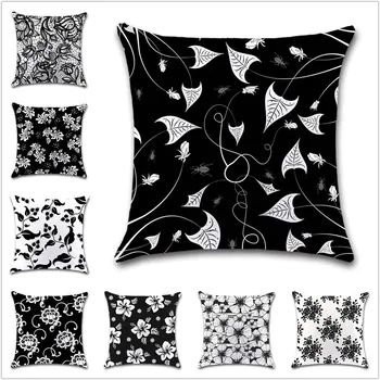 

Black and white gemtric flowers Cushion Cover Decoration Home office sofa chair car seat Decor friend bedroom gift pillowcase