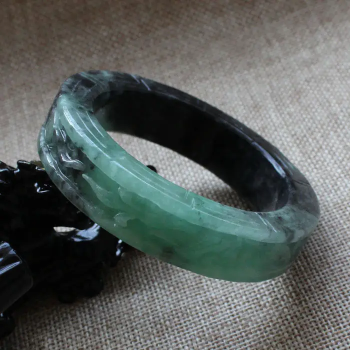 

A762 Chinese Hand-carved Emerald Green stoneite stone Gems Bracelet Bangle 57mm 10.20 40