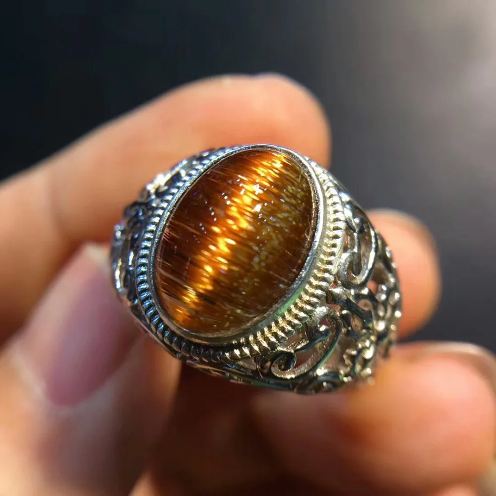 Rutilated Quartz из НАТУРАЛЬНОЙ МЕДИ 12x9mm эффект кошачьих глаз женские бусы кольцо