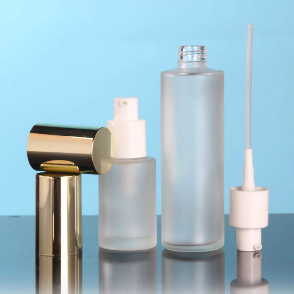 

makeup cosmetic packaging 80ml frosted glass cream bottle with pump, 80ml travel perfume bottles with mist spray