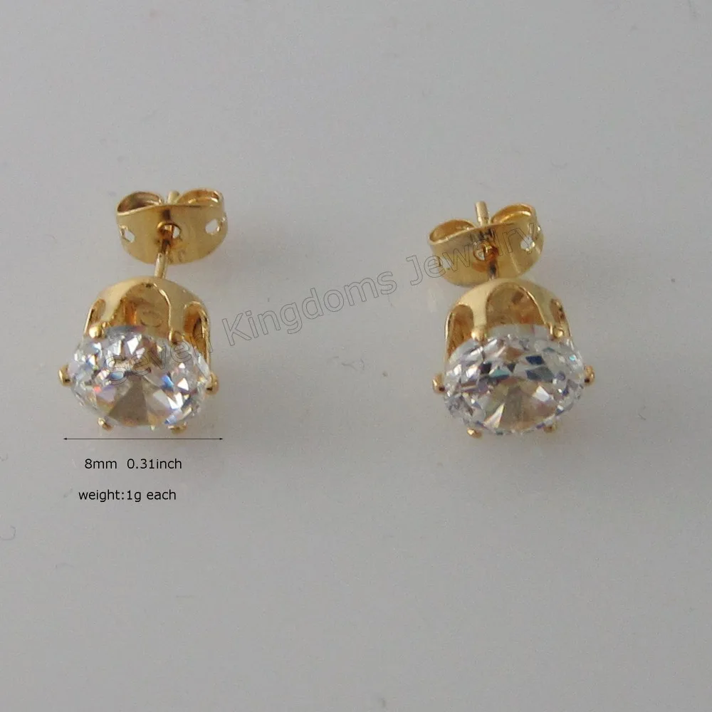 

MIN ORDER 10$/CAN MIX DESIGN /NEW CUTE - YELLOW GOLD GP OVERLAY STUD CZ ZIRCON STONE SHAPE DIAMETER 8 MM 0.31" EARRING