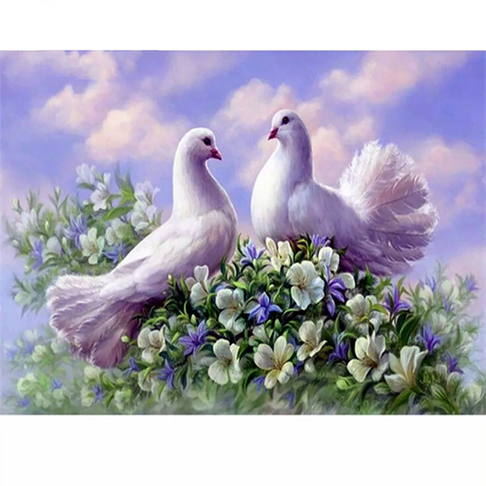 

Painting Full Square Drill DIY Diamond 5D Embroidery Pigeons Flower Picture Mosaic Animal Wall Art Home Decoration Handmade Gift