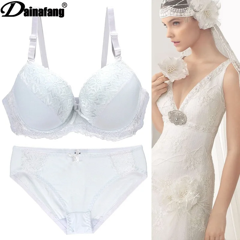 

European and American lace bra set large size bra ladies underwear gathered antibacterial bra comfortable and breathable