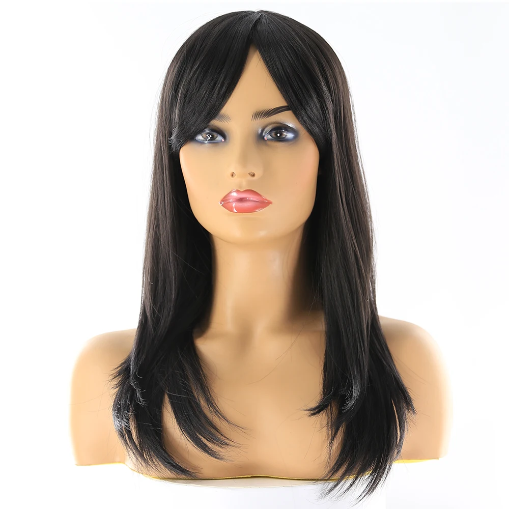 Pelucas de pelo sintético de Cosplay de color rosa azul con flequillo X-TRESS de longitud media peluca recta de 18 pulgadas para mujer