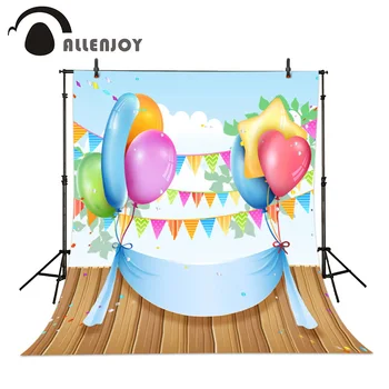 

Allenjoy Birthday celebration photography Backdrops Cloth Balloon blue bunting floor planks background Personal customization