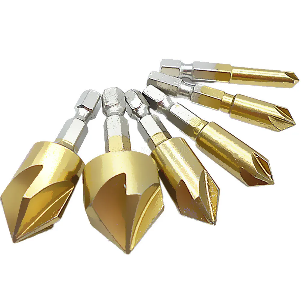 6pc 90 Degrees Countersink Drill Bit Wood Plastic Aluminum Chamfering