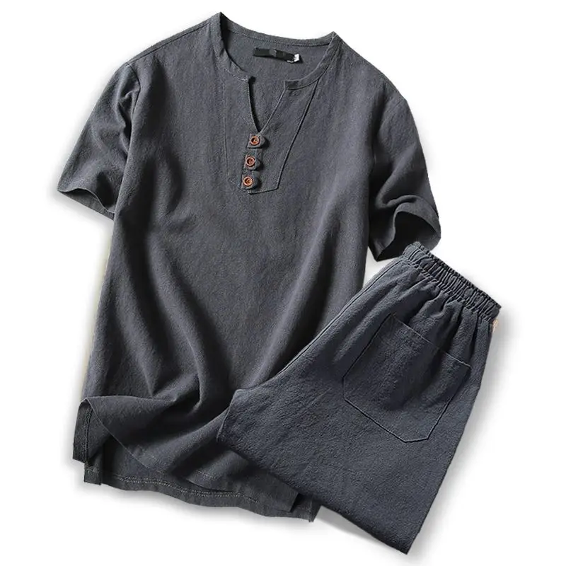

Large size men t shirt set M-7xl 8XL 9XL t shirt Linen long sleeve t shirts casual v-neck two-piece suit t shirts sets for 150kg