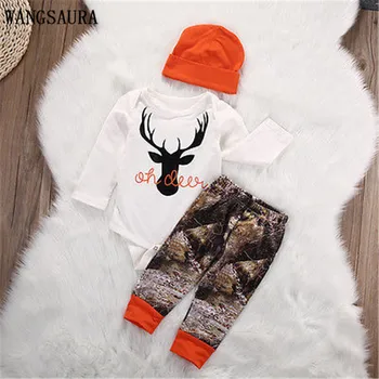 

WANGSAURA Newborn Baby Boy Girl Clothes Deer Long Sleeve Romper Pants Leggings+Hat 3pcs Outfits Set Costume