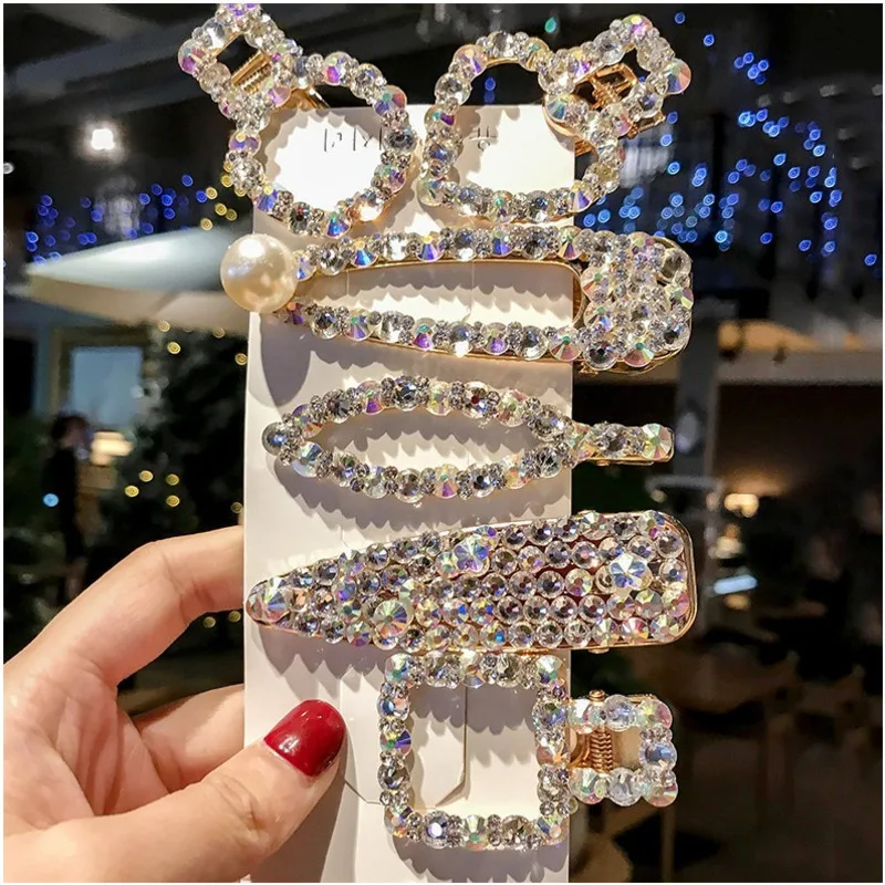 

Luxury Full Crystal Hair Clips for Women 2019 Korea Rhinestone Pearl Elegant Barrettes Hairgrips Hair Accessories Bobby HairPins