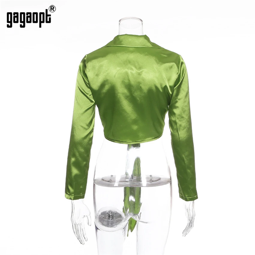 Gagaopt Новые укороченные топы с длинным рукавом Женские атласные пикантные