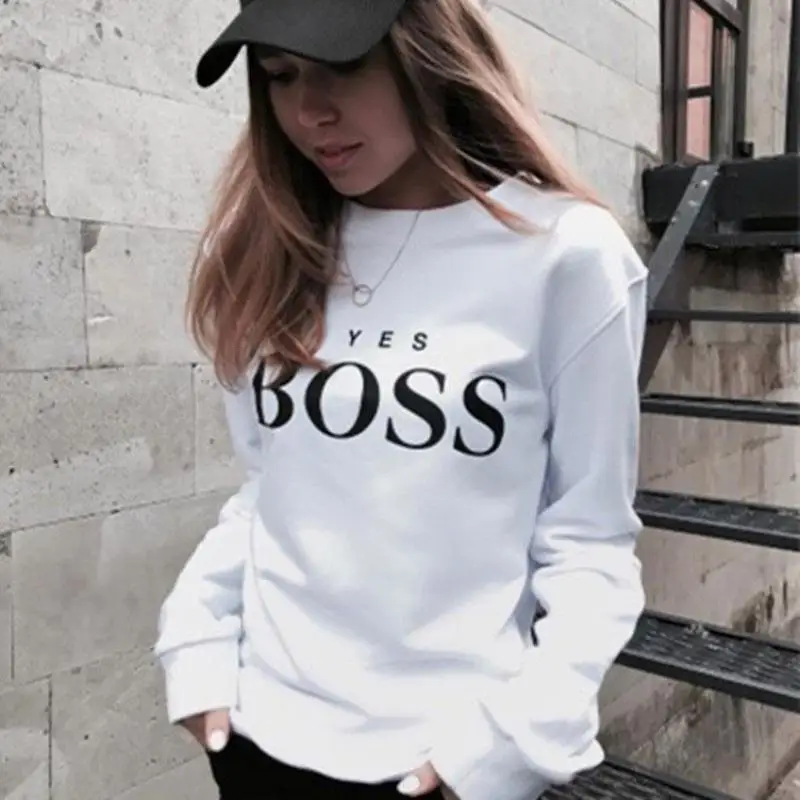 

Women Sweatshirts Ladies Causal Letter BOSS Printed Hooded Sweatshirt Long Sleeve Pullover Tops Sudadera Mujer Pullover Fleece