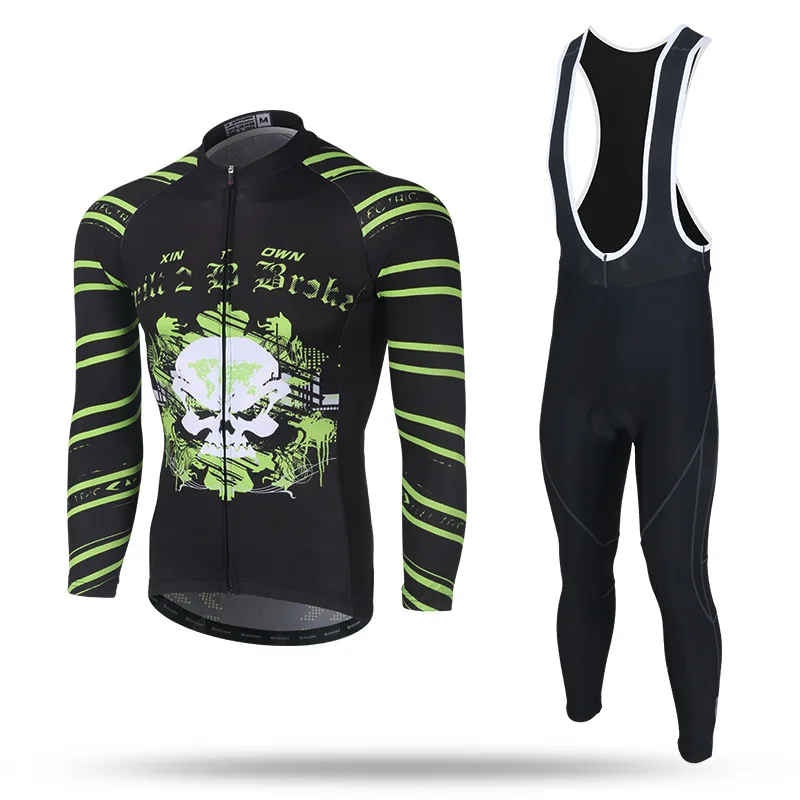 Skull Cycling Bib Set Winter Thermal Fleece Cycle Clothing GEL Padded