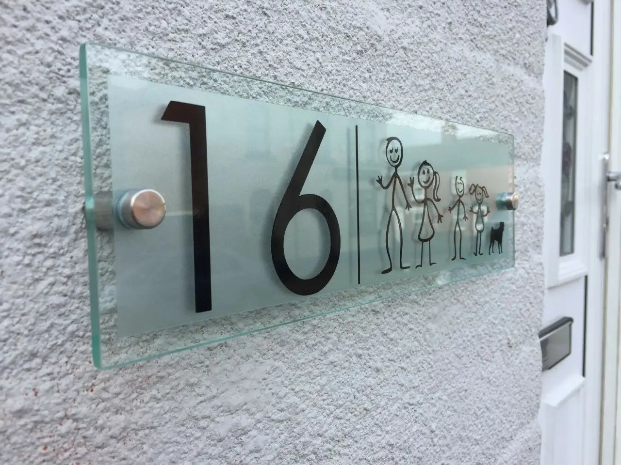 MODERN HOUSE SIGN PLAQUE DOOR NUMBER STICK MAN FAMILY DOG/CAT GLASS ACRYLIC