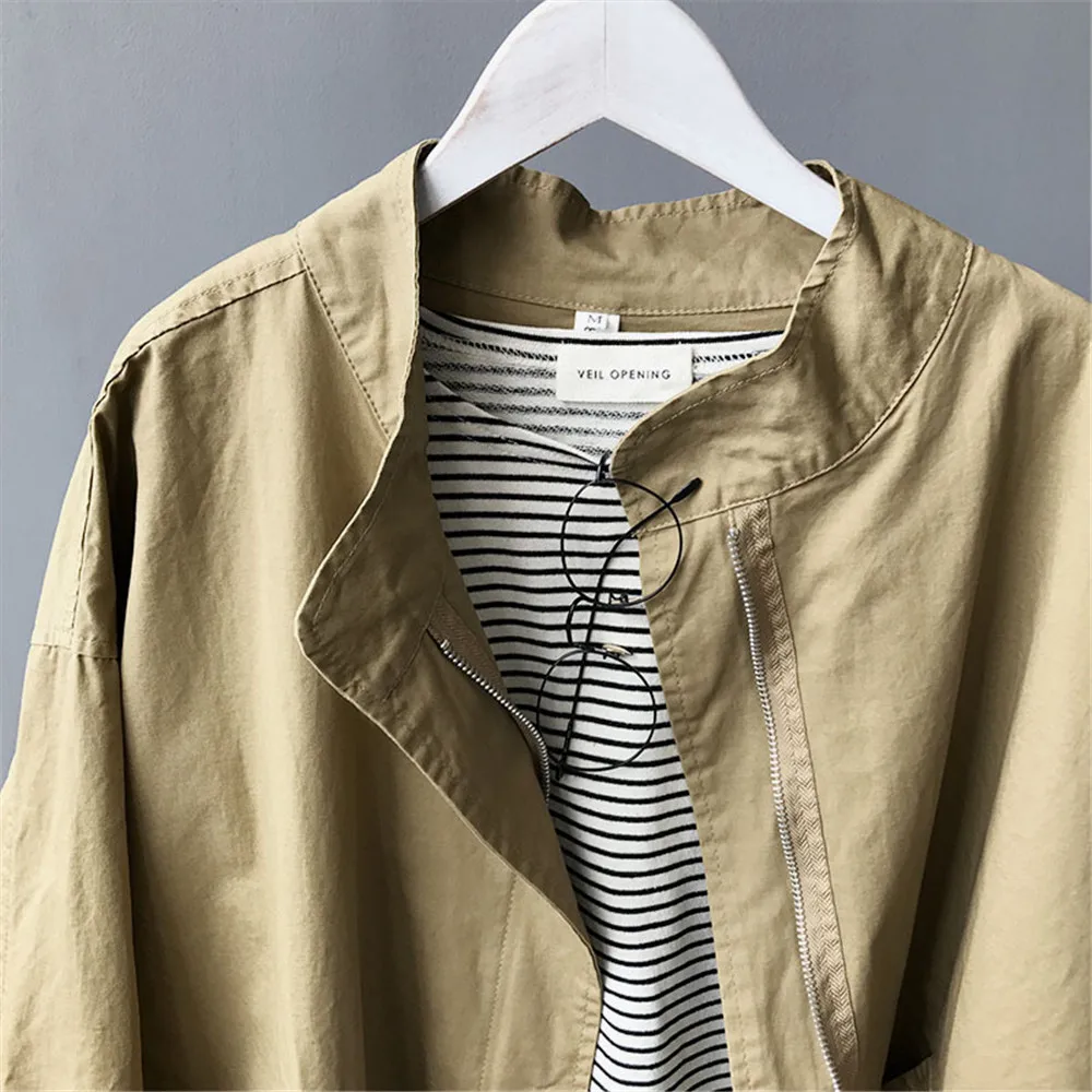 Boyfriend Style Autumn Girls' Trench Coat 2018 Cotton Casual women's  Mid-long Trench Coat Windbreaker Loose Jackets Overcoat (17)