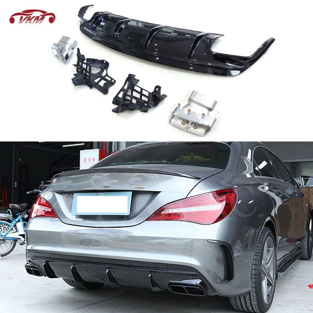 

Rear Lip Spoiler with Exhaust Tips for Mercedes CLA Class W117 CLA260 CLA45 2013-2018 PP Fins Shark Style Diffuser plate