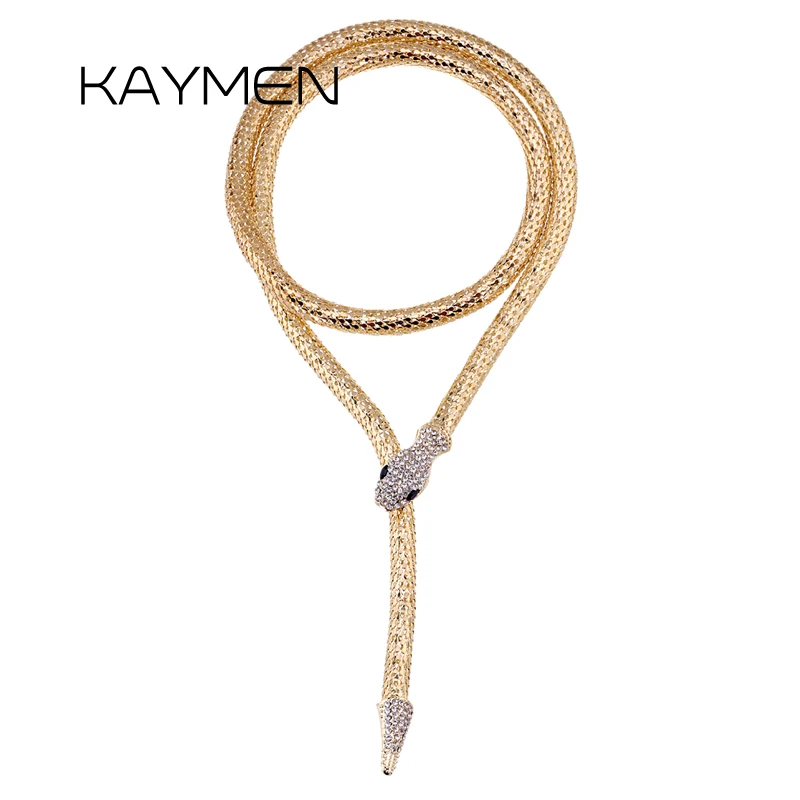 

KAYMEN Fashion Long Chain Snake Pendant Necklace for Woomen, Girl, Golden or Silver Plated Charm Necklace Party Jewelry
