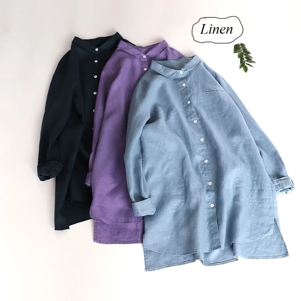 

Spring Autumn Women Loose Plus Size All-match Soft Comfortable Linen Shirts