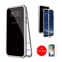 Магнитная Адсорбция флип чехол для телефона для samsung Galaxy S8 S9 плюс Примечание 8 9 S7 Edge чехол Магнит Металл закаленное стекло задняя крышка