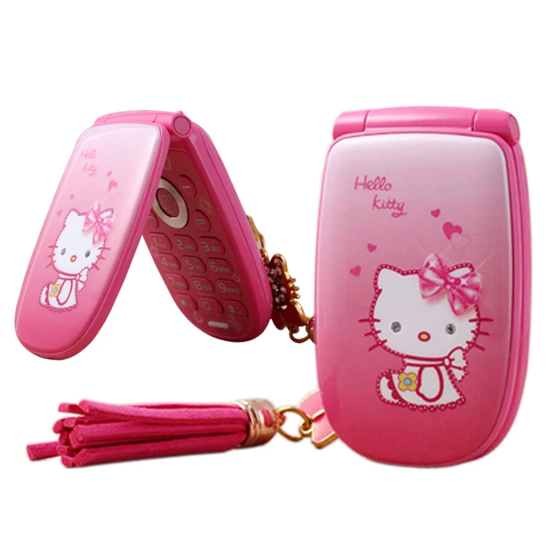 

Russian Flip Unlocked Vibration 1.8" Pretty Flashlight MP3 Small Woman Kid Girl Cute Hello Kitty Cartoon Mini Mobile Phone W88