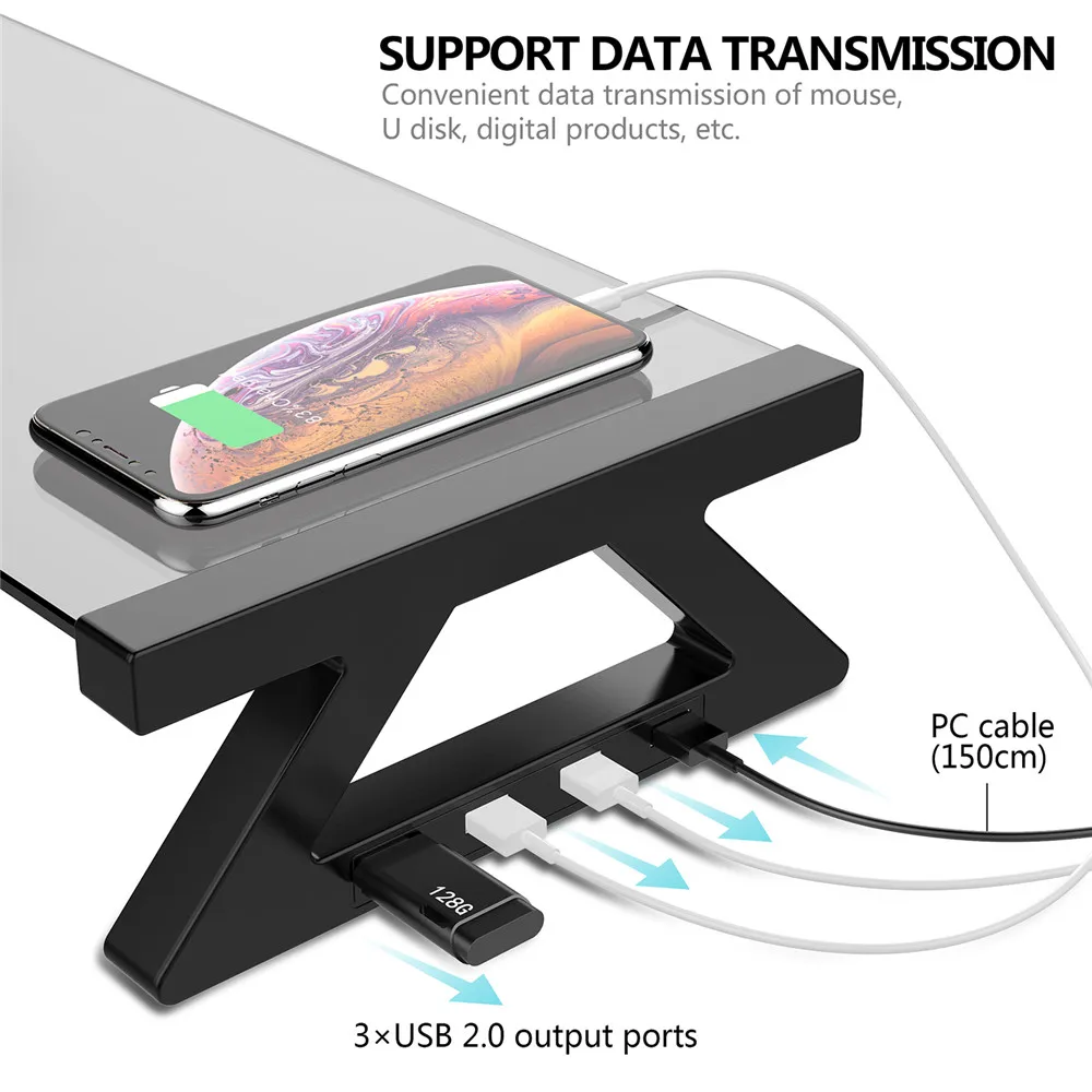 Aluminum Alloy Monitor Stand Space Bar Dock Desk Riser with 4 USB Ports for iMac MacBook Computer Laptop Below 20Inch