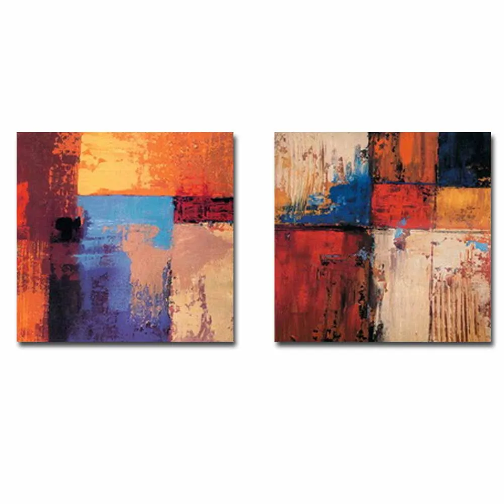 Modern Abstract Art Handmade Two Panels Colorful Canvas Oil Painting