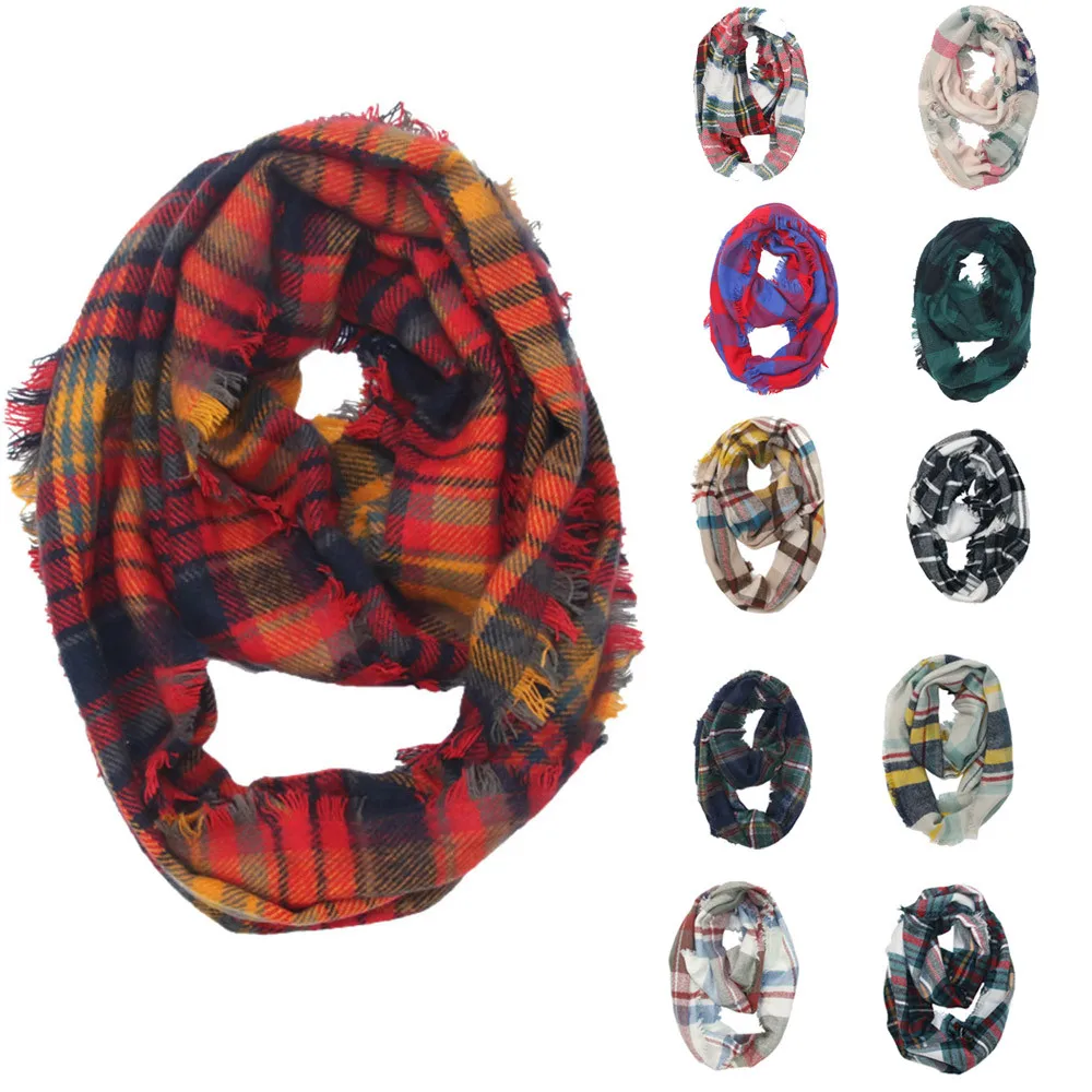 

Winter Warm Plaid Pattern Scarf Fashion 2019 Wool Cashmere Shawl Best Quality Ring Neck Warmer Wrap Collar Scarf For Girls