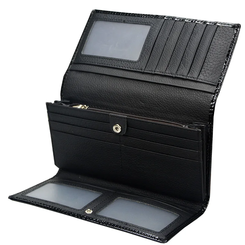 Kopen Patroon Krokodil Portemonnee Vrouwen Lederen Portemonnee Trifold Lange Lakleer Vrouwen Portemonnee Rits Vrouwelijke Munt Zak Portemonnee