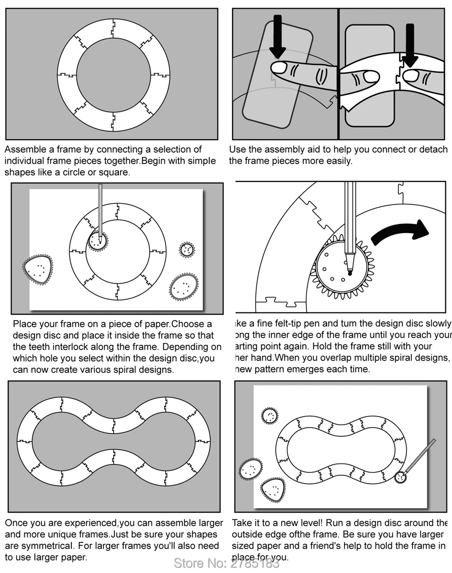 Спиральный дизайнерский Рисунок Свободный стиль 24 шт. сменная рамка с 3 ручками креативный Спирограф Рисование Развивающие игрушки для детей