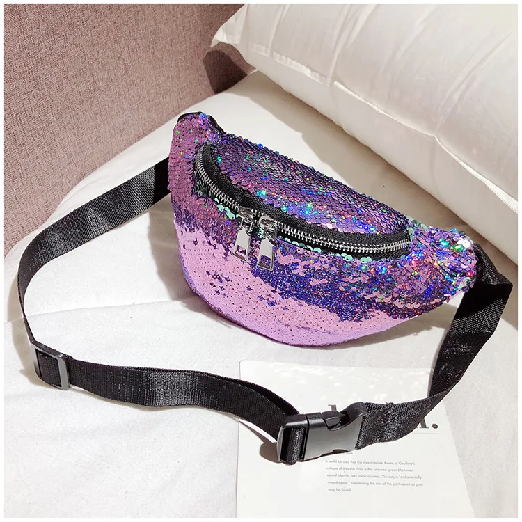 Женская двусторонняя блестящая поясная сумка с блестками в виде русалки, поясная сумка, сумка-кошелек, сумка на грудь, сумка на плечо, сумки на пояс - Цвет: Фиолетовый
