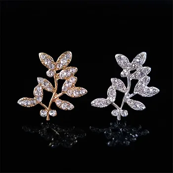 

50pcs Crystal Leaf Leaves Rhinestone Applique Flatback Metal Hairpin Brooch Buckle Button Accessories Fashion Embellishment Arts