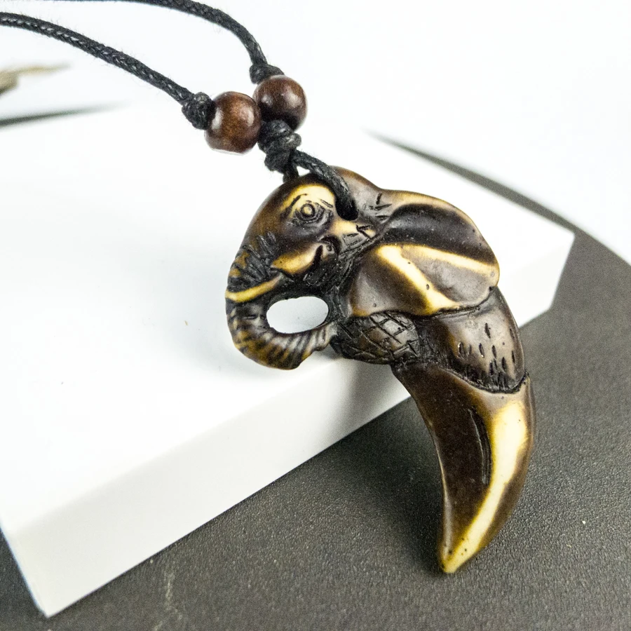 

Elephant Retro Man Pendant limitation Yak Bone Material Bone Art Necklace Pendant Vintage Men's adjustable Rope Necklaces #GZ130
