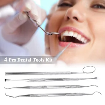 

4Pcs Teeth Whitening Kit Stainless Veneers for Teeth Dental Tools Dentist Seks Tooth Scraper Scaler Pick Set Mirror Instruments