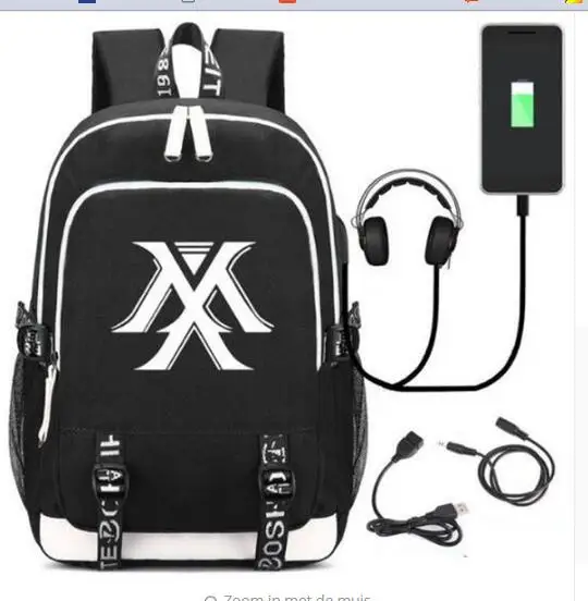 

KPOP Monsta x BTS twice Rugzak Backpack Bag w/Usb-poort Opladen/Lock Hoofdtelefoon inter Tieners reizen Student School Laptoptas