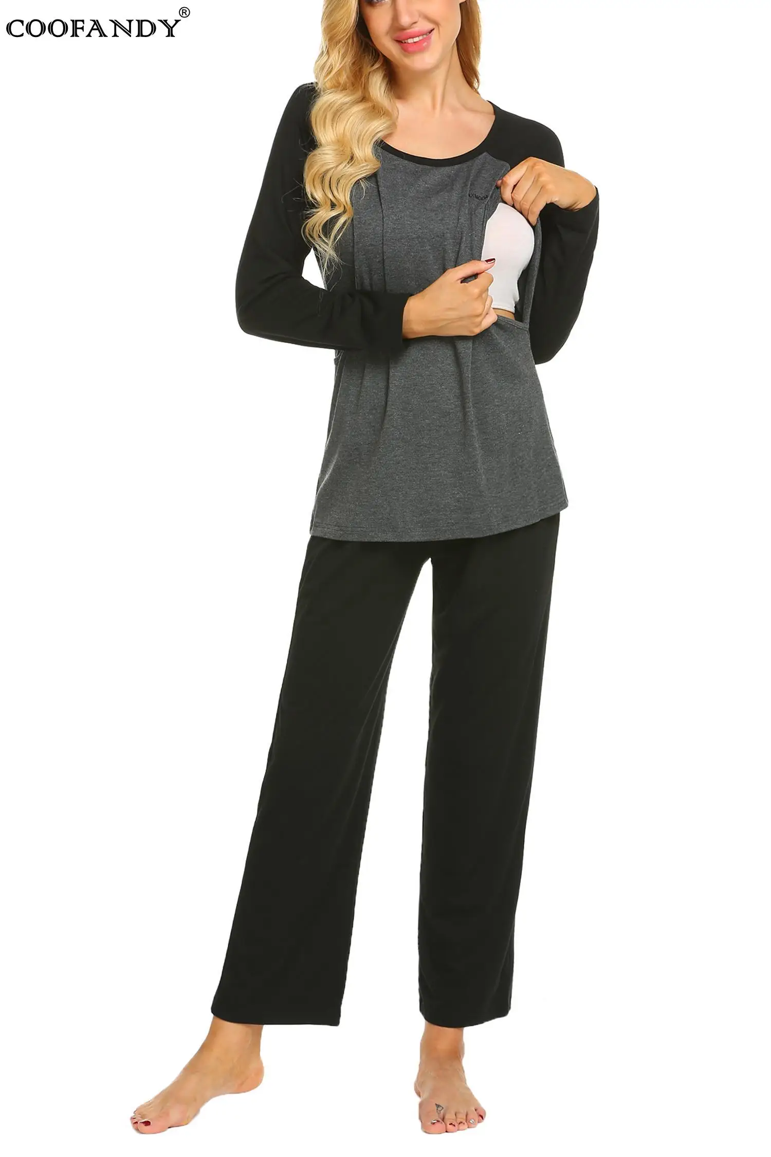 Women Sleeve Long Sleepwear Layered Breastfeeding Maternity Nursing