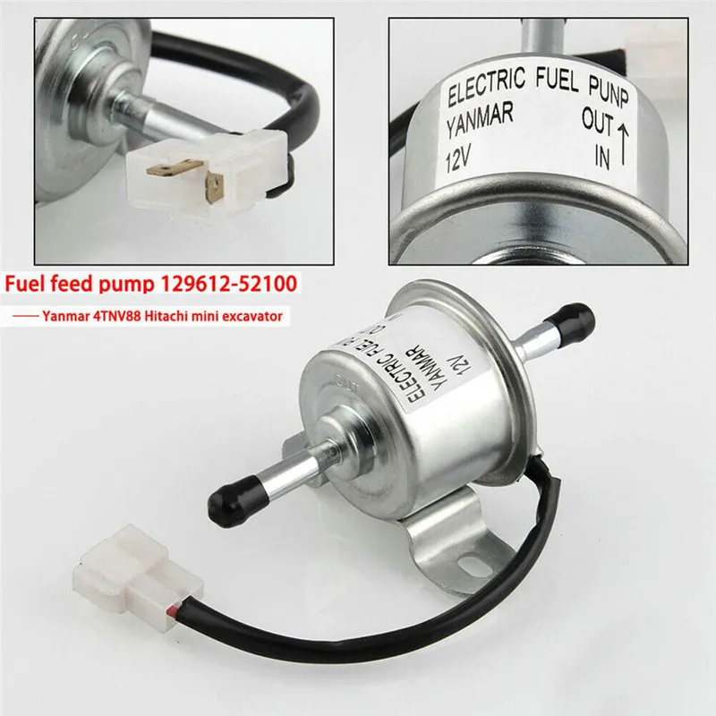 

CARPRIE Fuel Pump DC 12V 1.5A Electronic Fuel Feed Pump 129612-52100 For Yanmar 4TNV88 3TNV88 Fine 0.03MPA Silver m31