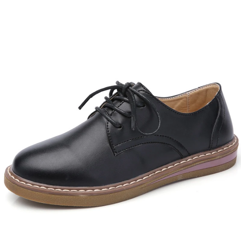 British Style Oxford Shoes For Women 2018 Spring Soft Leather Oxfords Flat Heel Casual Shoes Lace Up Womens Flats Retro Brogues british style men real leather brouge shoes boys new spring zip retro casual shoes craved wing tips flat man oxfords