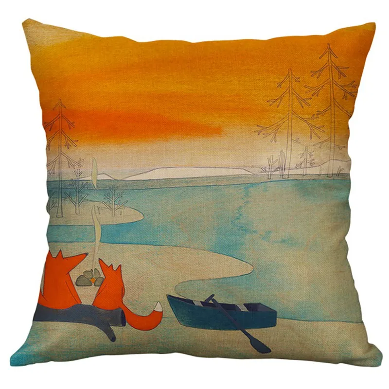 45*45 Cotton Linen Pillow Cases Fox Print Pillow Case Funny Pillow Cover Lovely Cartoon Pillow Cover
