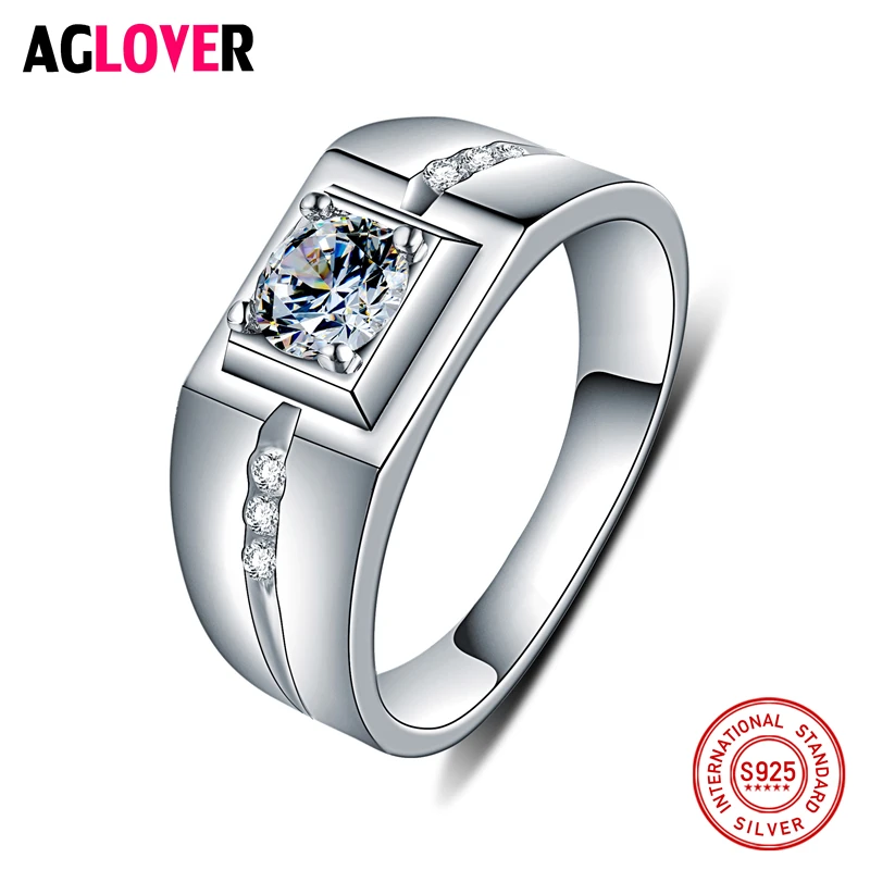 

100% Solid 925 Sterling Silver Domineering Men Ring Vintage Retro Big Gothic Crystal Rings Men Jewelry